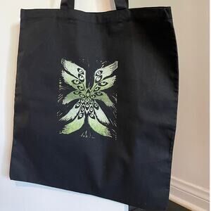 Handmade Seraphim Angel Linoprint Tote Bag - Black and White/Lime Green